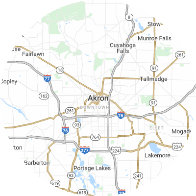Best roofing companies in Akron, OH map