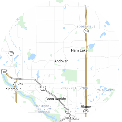 Best solar companies in Andover, MN map