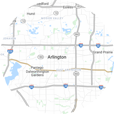 Best window companies in Arlington, TX map