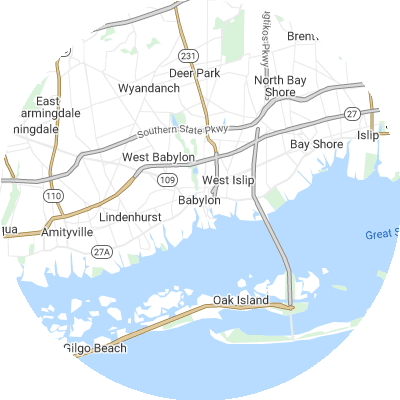 Best window replacement companies in Babylon, NY map