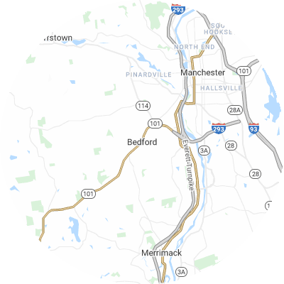 Best roofers in Bedford, NH map