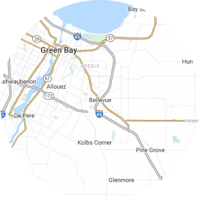 Best moving companies in Bellevue, WI map