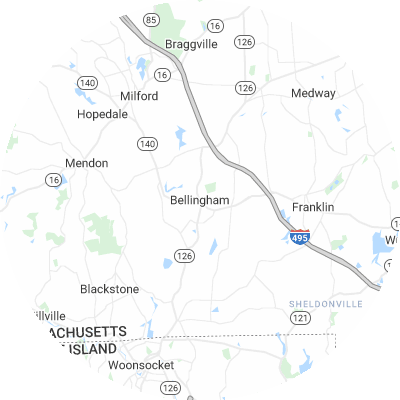 Best window replacement companies in Bellingham, MA map