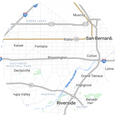 Best pest companies in Bloomington, CA map