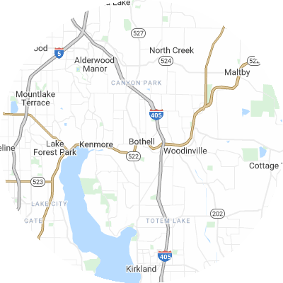 Best window replacement companies in Bothell, WA map