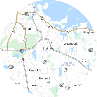 Best roofers in Braintree Town, MA map