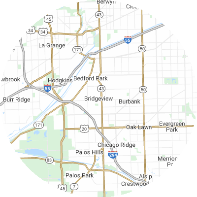 Best pest companies in Bridgeview, IL map