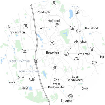 Best roofers in Brockton, MA map