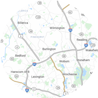 Best window replacement companies in Burlington, MA map