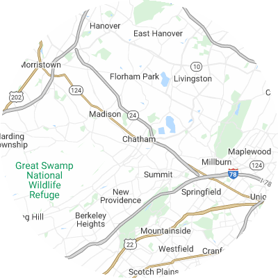 Best roofing companies in Chatham, NJ map