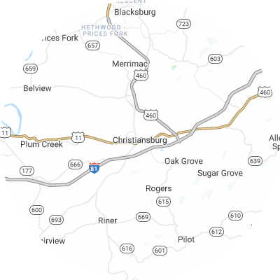 Best moving companies in Christiansburg, VA map