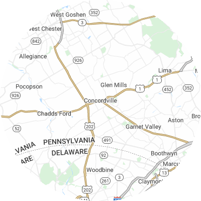 Best window replacement companies in Concord, PA map
