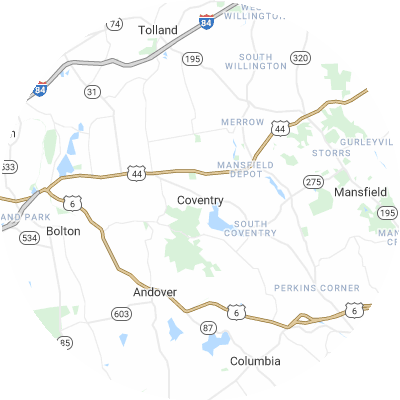 Best moving companies in Coventry, CT map