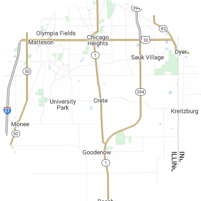 Best roofers in Crete, IL map