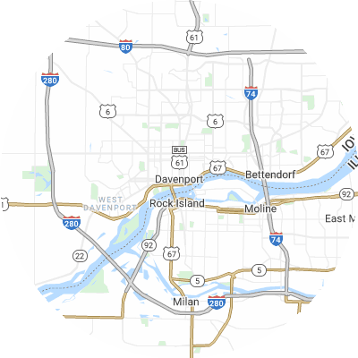 Best moving companies in Davenport, IA map