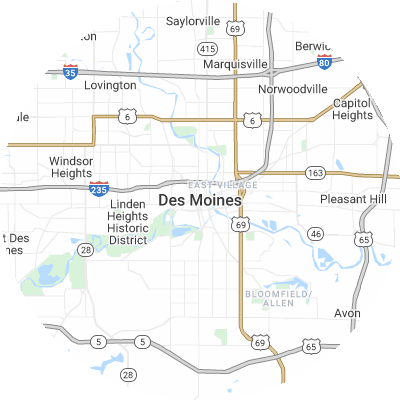 Best moving companies in Des Moines, IA map