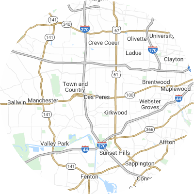 Best plumbers in Des Peres, MO map