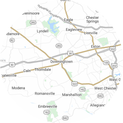Best lawn care companies in Downingtown, PA map