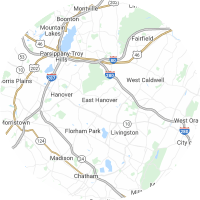 Best gutter installation companies in East Hanover, NJ map