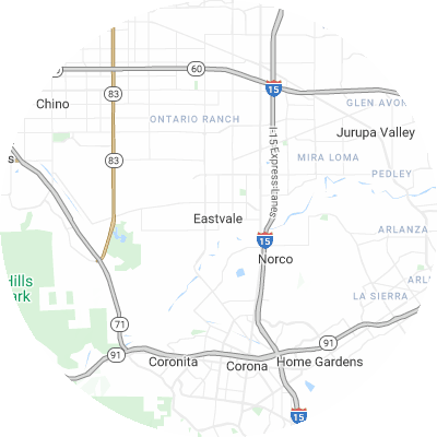 Best gutter companies in Eastvale, CA map