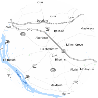 Best pest control companies in Elizabethtown, PA map