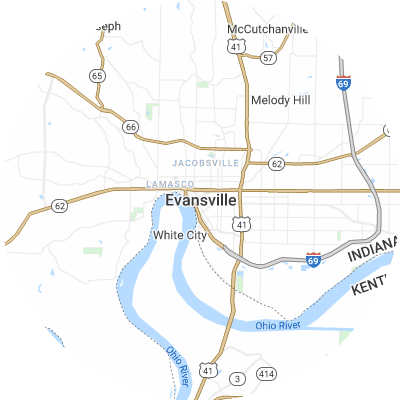 Best lawn companies in Evansville, IN map