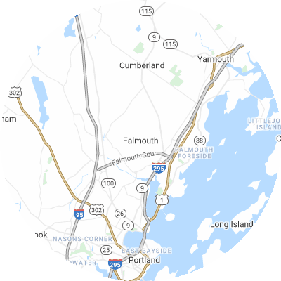 Best roofers in Falmouth, ME map