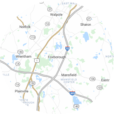 Best window replacement companies in Foxborough, MA map