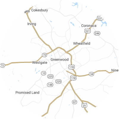 Best roofers in Greenwood, SC map
