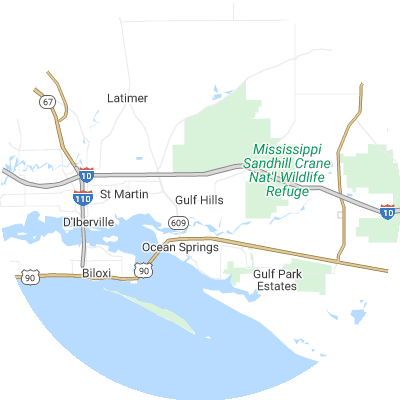 Best roofers in Gulf Hills, MS map