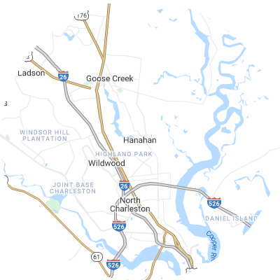 Best window replacement companies in Hanahan, SC map