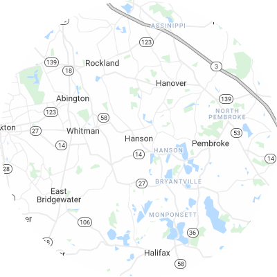 Best roofers in Hanson, MA map