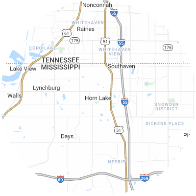 Best moving companies in Horn Lake, MS map