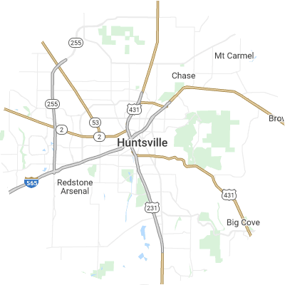 Best lawn companies in Huntsville, AL map