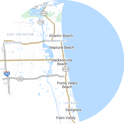 Best roofers in Jacksonville Beach, FL map