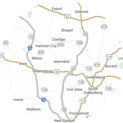 Best moving companies in Jeannette, PA map