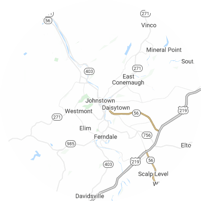 Best roofers in Johnstown, PA map