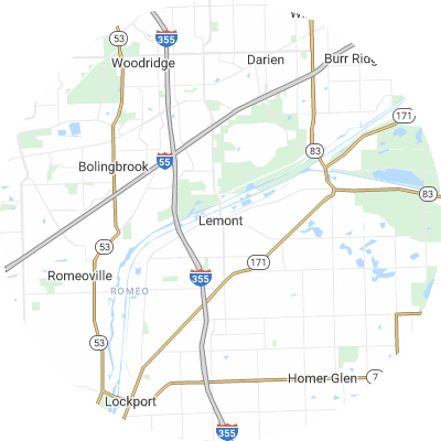 Best roofing companies in Lemont, IL map