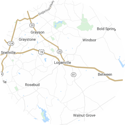 Best window replacement companies in Loganville, GA map