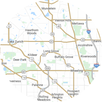 Best roofers in Long Grove, IL map