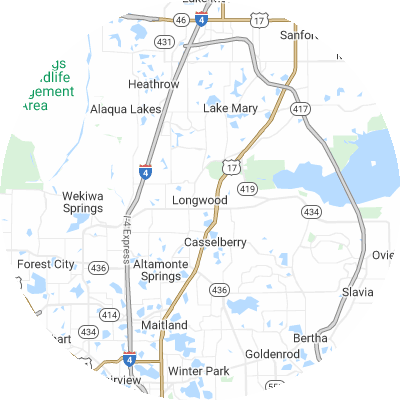 Best pest control companies in Longwood, FL map