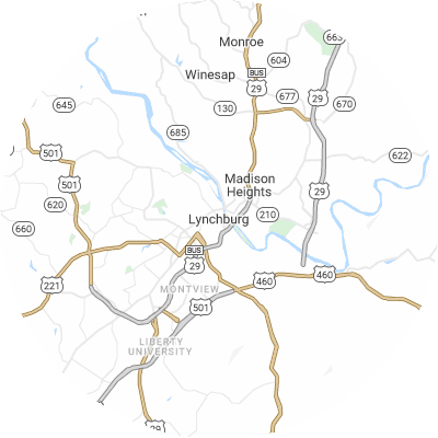 Best pest companies in Lynchburg, VA map