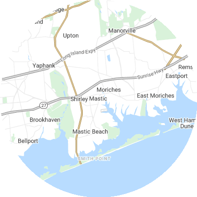 Best roofers in Mastic, NY map