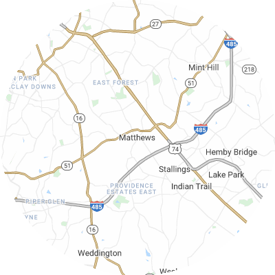 Best moving companies in Matthews, NC map