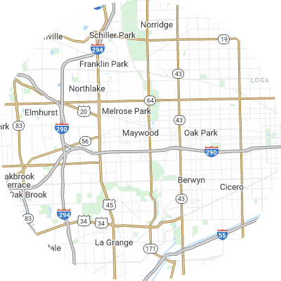 Best roofers in Maywood, IL map