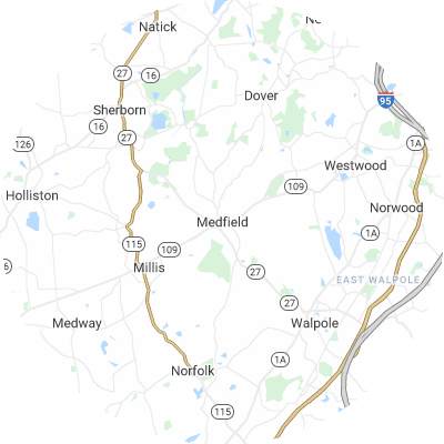Best window replacement companies in Medfield, MA map