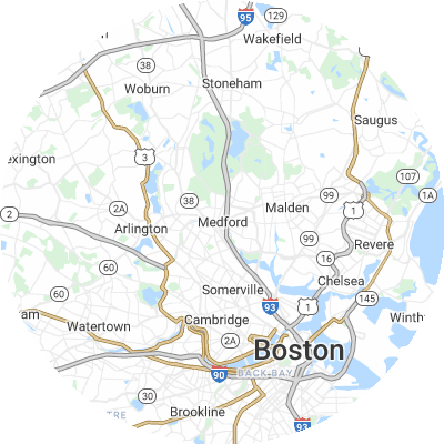 Best roofers in Medford, MA map