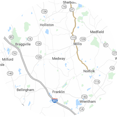 Best Electricians in Medway, MA map