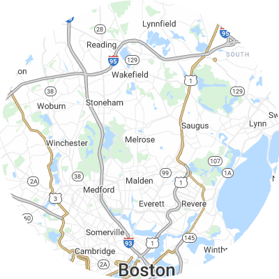 Best window replacement companies in Melrose, MA map