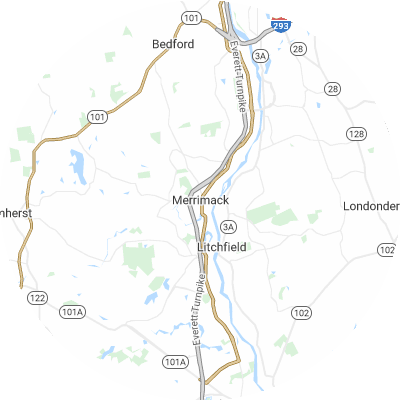 Best window replacement companies in Merrimack, NH map